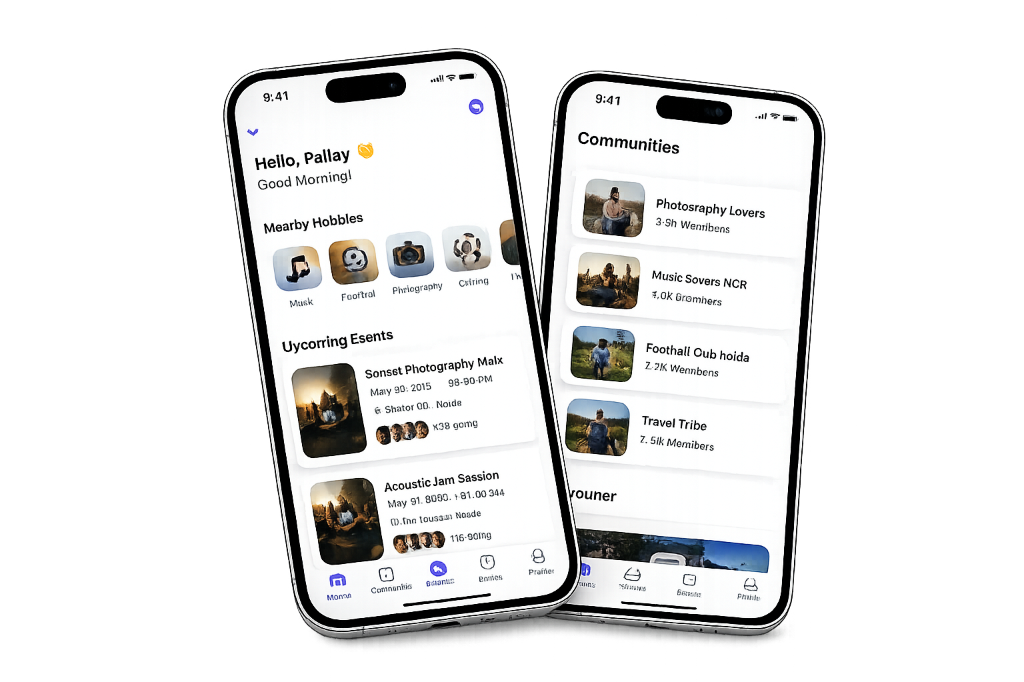 Hobbizo Mobile App Mockup - Events and Communities List